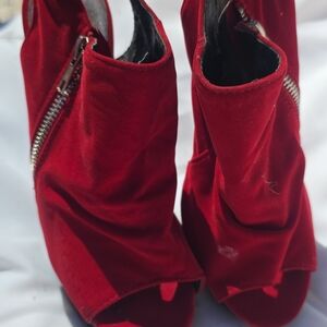 Qupid Red Peep-Toe Heeled Boots